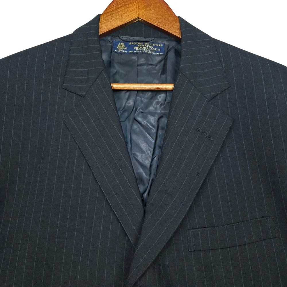 Vtg Brooks Brothers Makers Pinstripe Wool Brooksease‎ Blazer 41L Navy Sport Coat